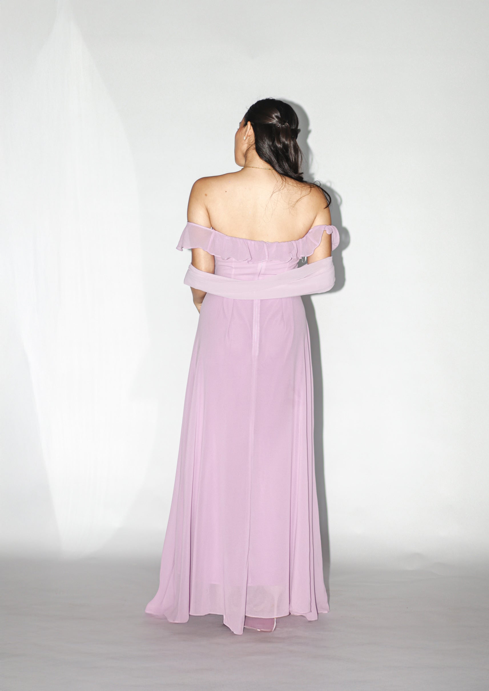 Purple Off Shoulder Maxi Dress with Shawl