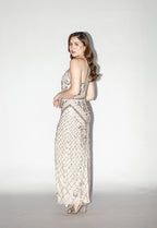 Taupe Beaded Halter Maxi Dress
