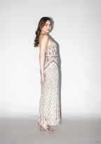 Taupe Beaded Halter Maxi Dress