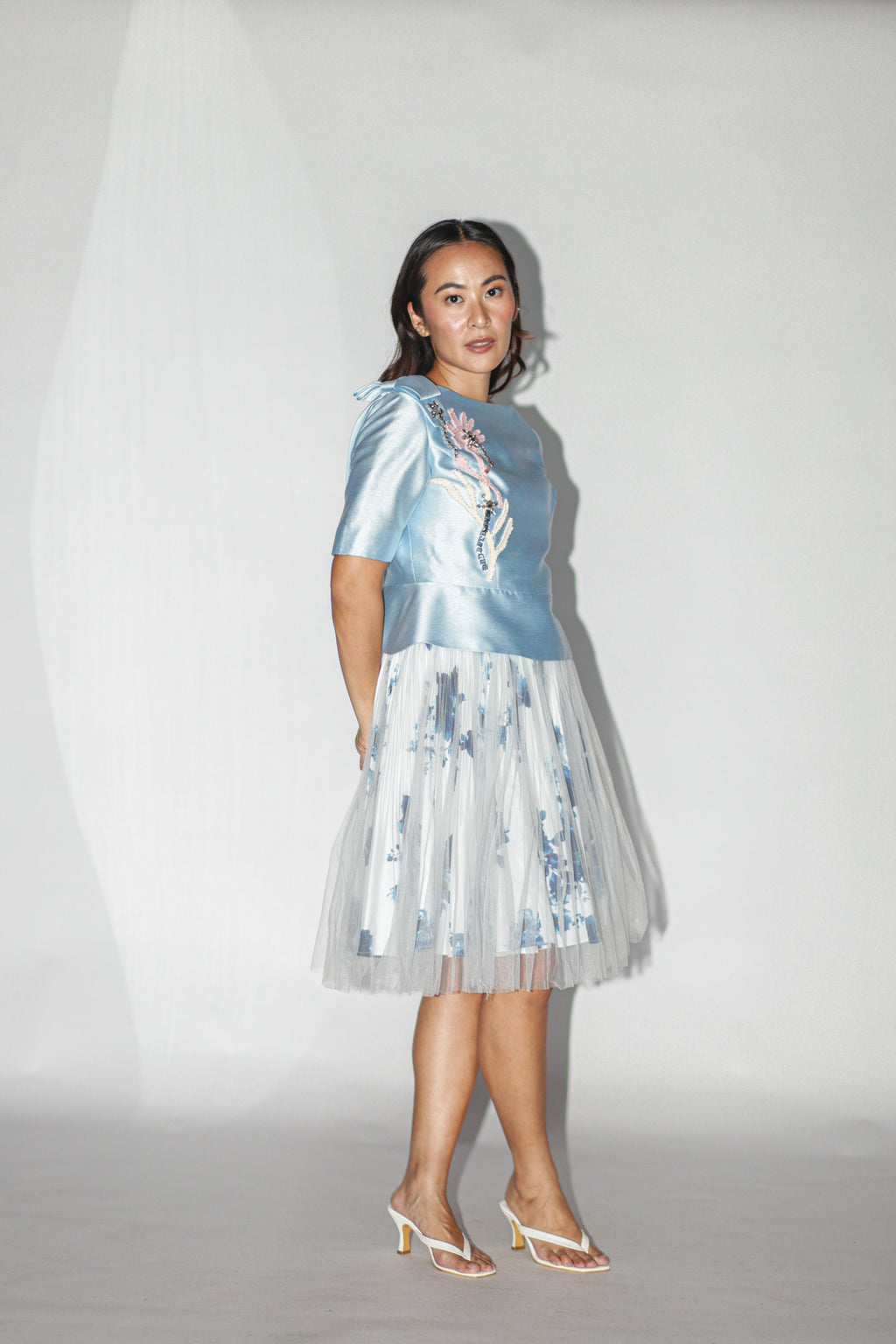 Blue Embellished Top and Floral Skirt