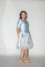 Blue Embellished Top and Floral Skirt