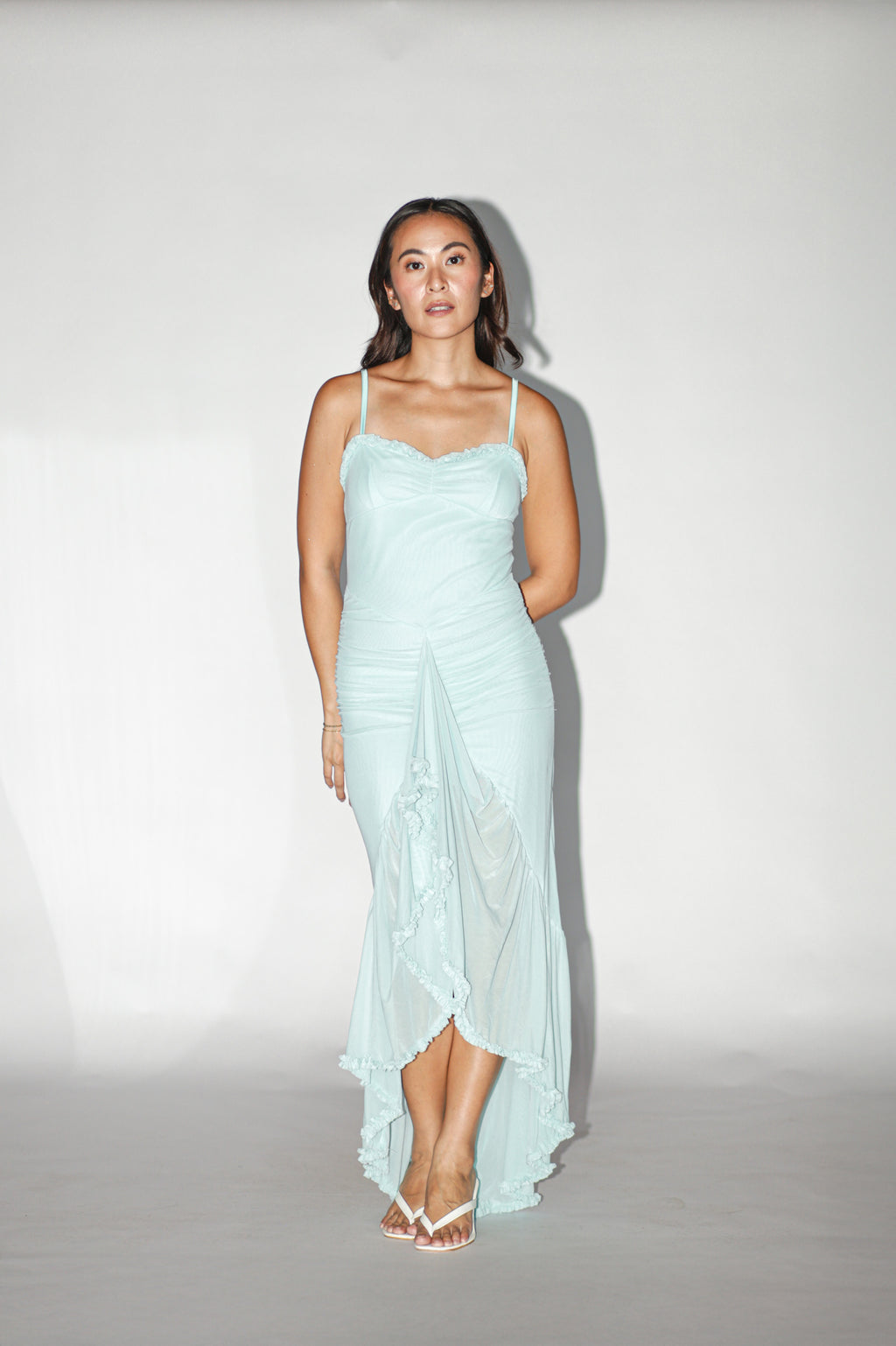 Aqua Blue Ruffled Maxi Dress