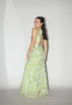 Green Floral Side Cut Dress