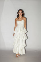 White Bustier Tiered Ruffle Maxi Dress
