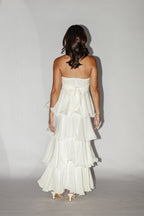 White Bustier Tiered Ruffle Maxi Dress