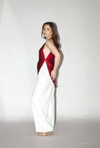 One Sided Pleated Red Top