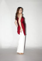 One Sided Pleated Red Top