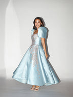 Sky Blue Detachable Filipiniana With Gold Lace