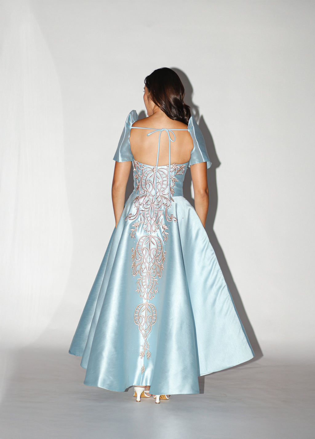 Sky Blue Detachable Filipiniana With Gold Lace
