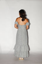 Gray Floral Off Shoulder Ruffle Dress