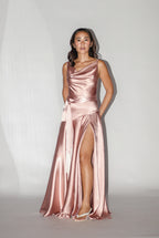 Baby Pink Satin Maxi Dress
