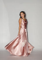 Baby Pink Satin Maxi Dress
