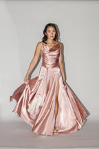 Baby Pink Satin Maxi Dress