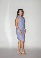 Asymmetrical Blue Dress with Flower Detail