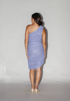 Asymmetrical Blue Dress with Flower Detail