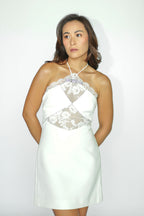 White Crepe Halter Neck Mini Dress