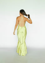 Lime Green Tiered Satin Maxi Dress