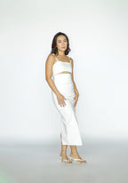 Draped Cut-Out White Midi Dress