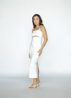 Draped Cut-Out White Midi Dress