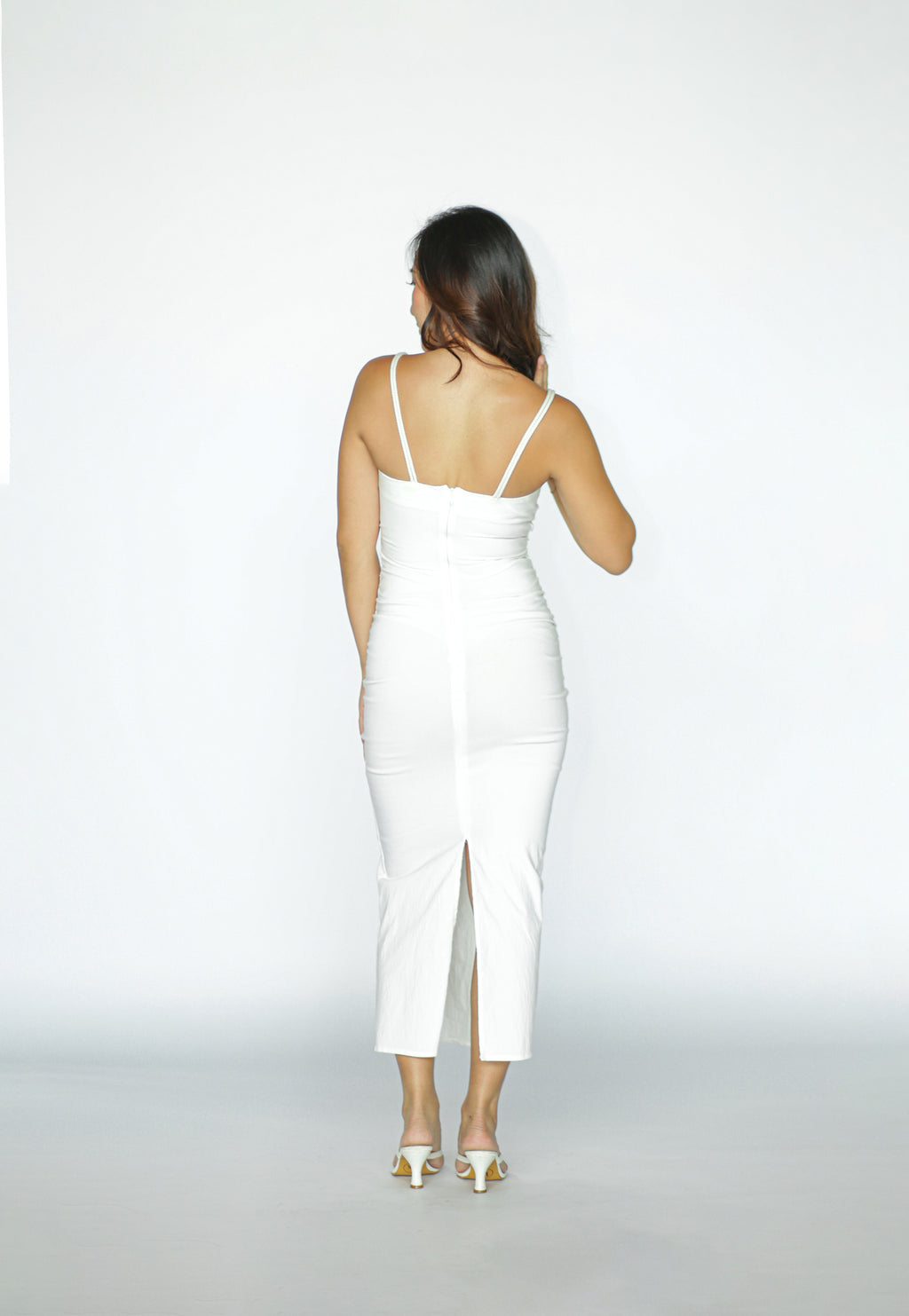 Draped Cut-Out White Midi Dress