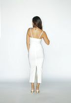 Draped Cut-Out White Midi Dress
