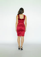Red Halter Mini Dress with Velvet Bow Detail