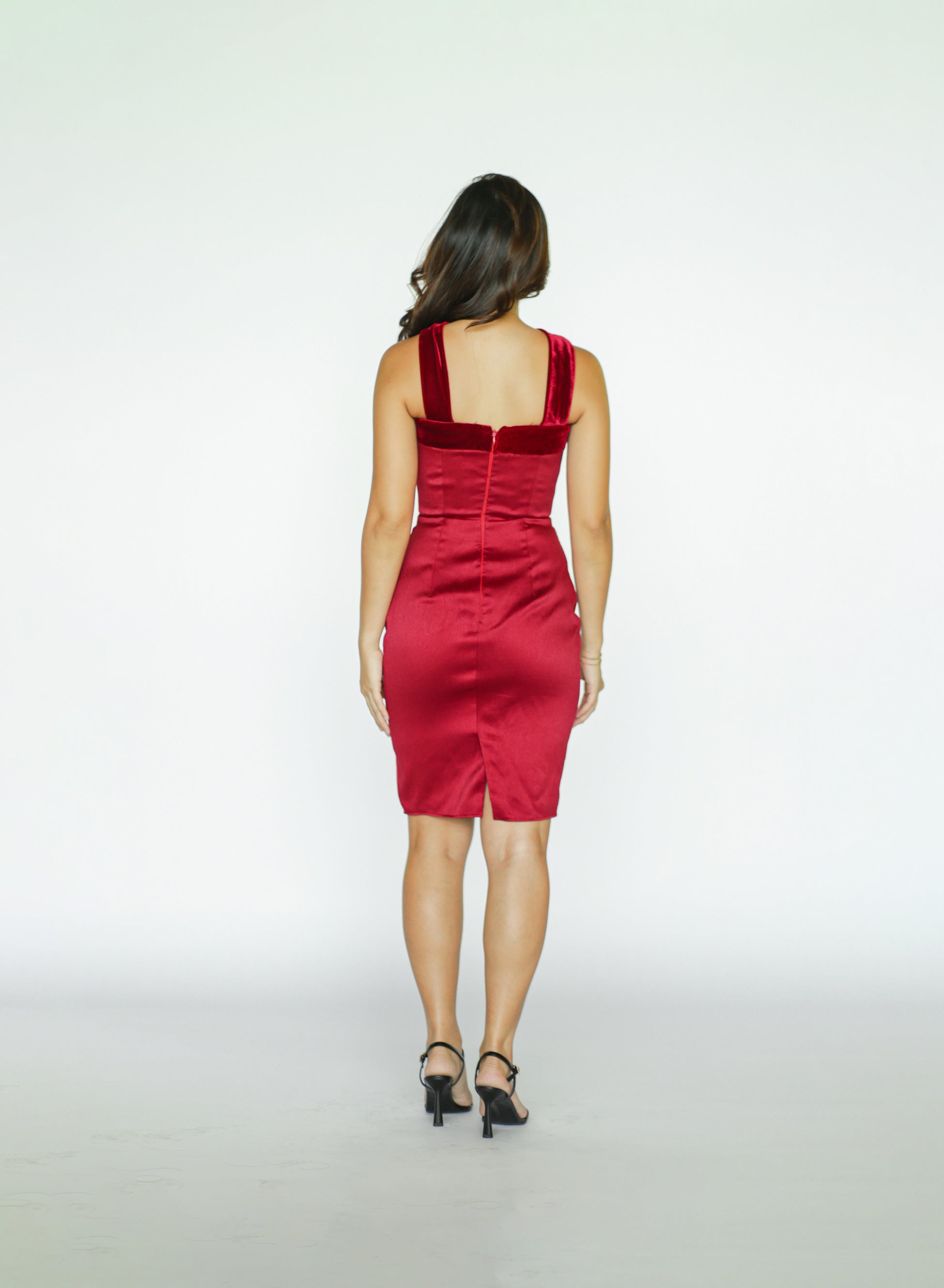 Red Halter Mini Dress with Velvet Bow Detail