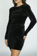 Black Long Sleeves Velvet Mini Dress
