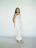 White Ruched Top and Skirt Coord