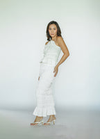 White Ruched Top and Skirt Coord