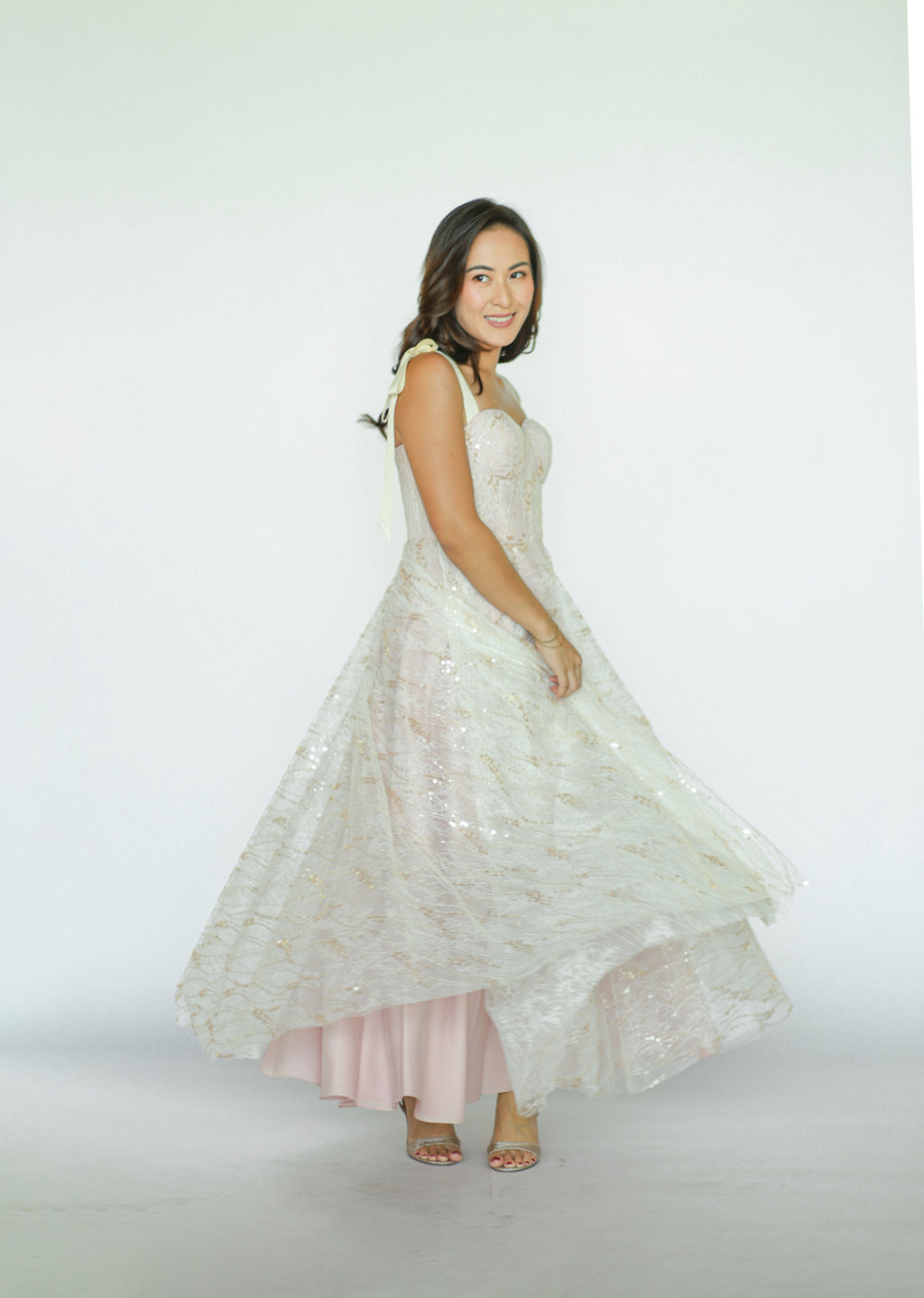 Pink Lace Bustier Maxi Dress