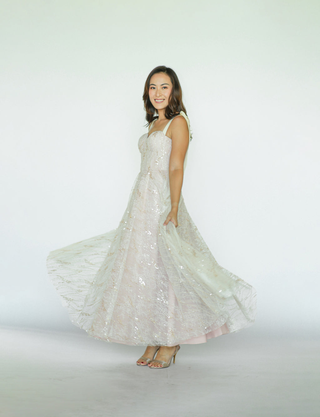 Pink Lace Bustier Maxi Dress