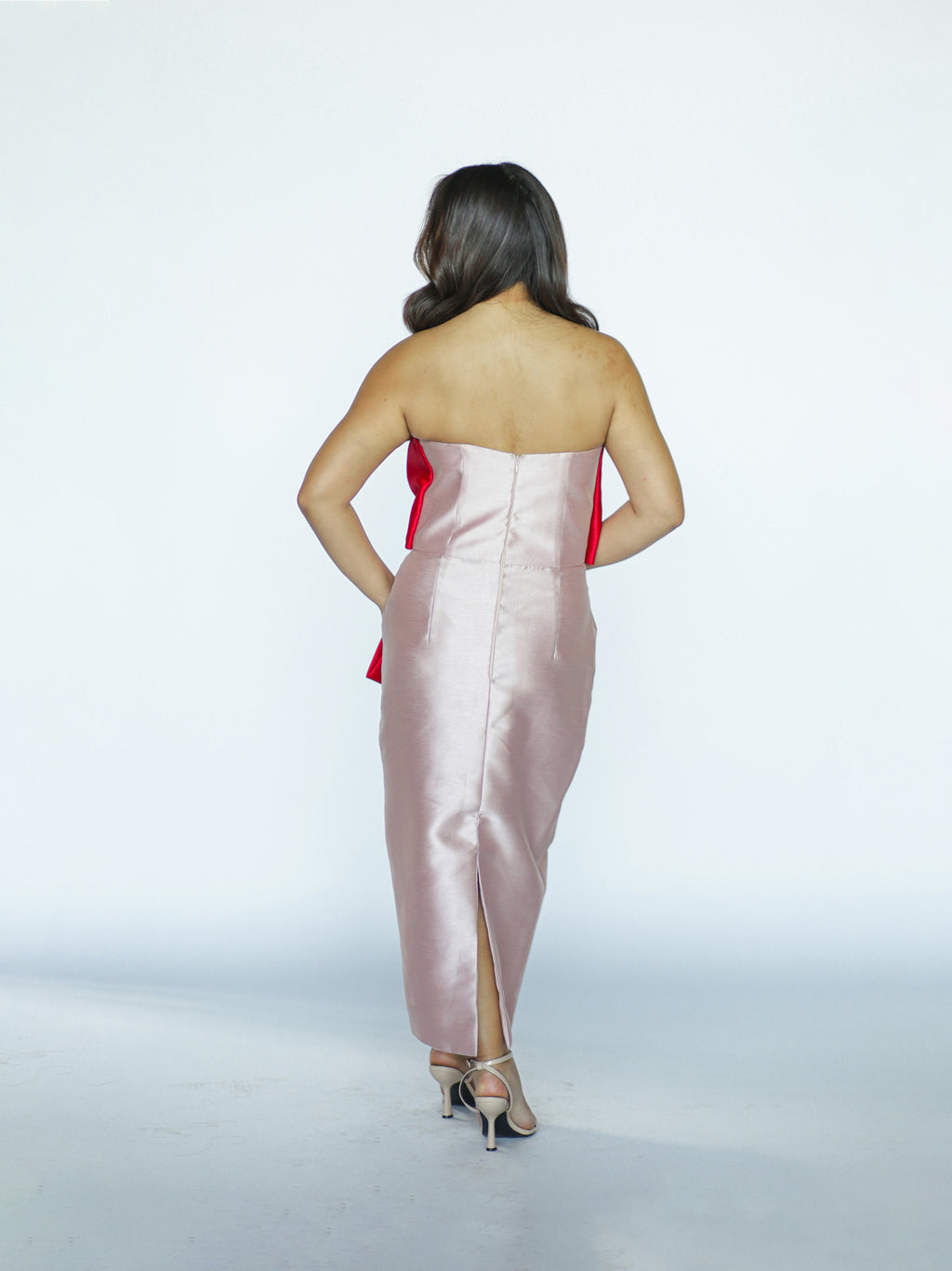 Pink Tube Dress with Red Bow Detail