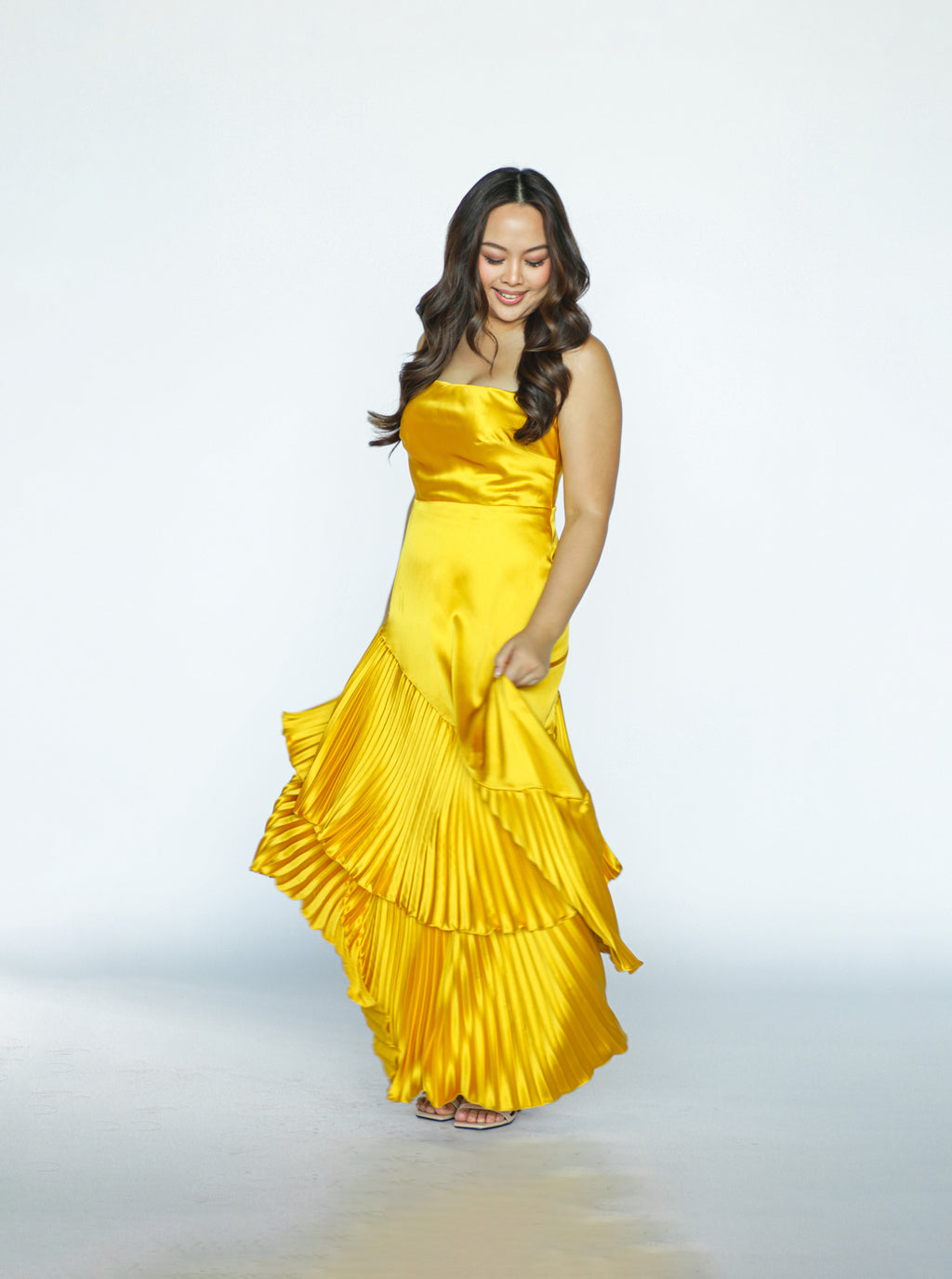 Golden Yellow Pleated Maxi Dress