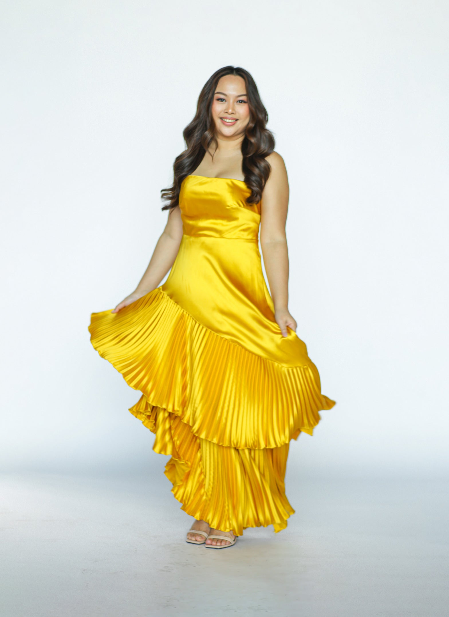 Golden Yellow Pleated Maxi Dress
