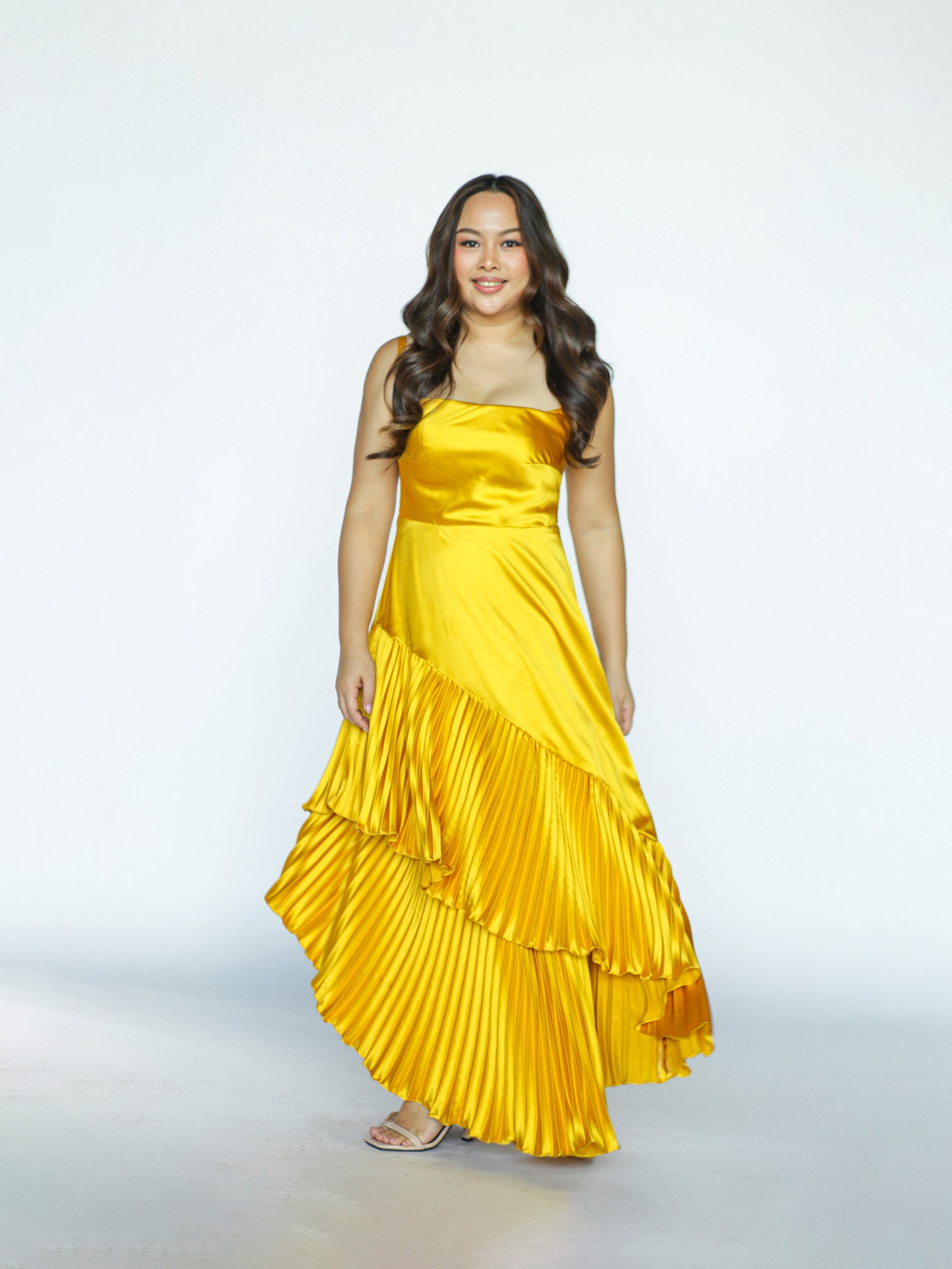 Golden Yellow Pleated Maxi Dress