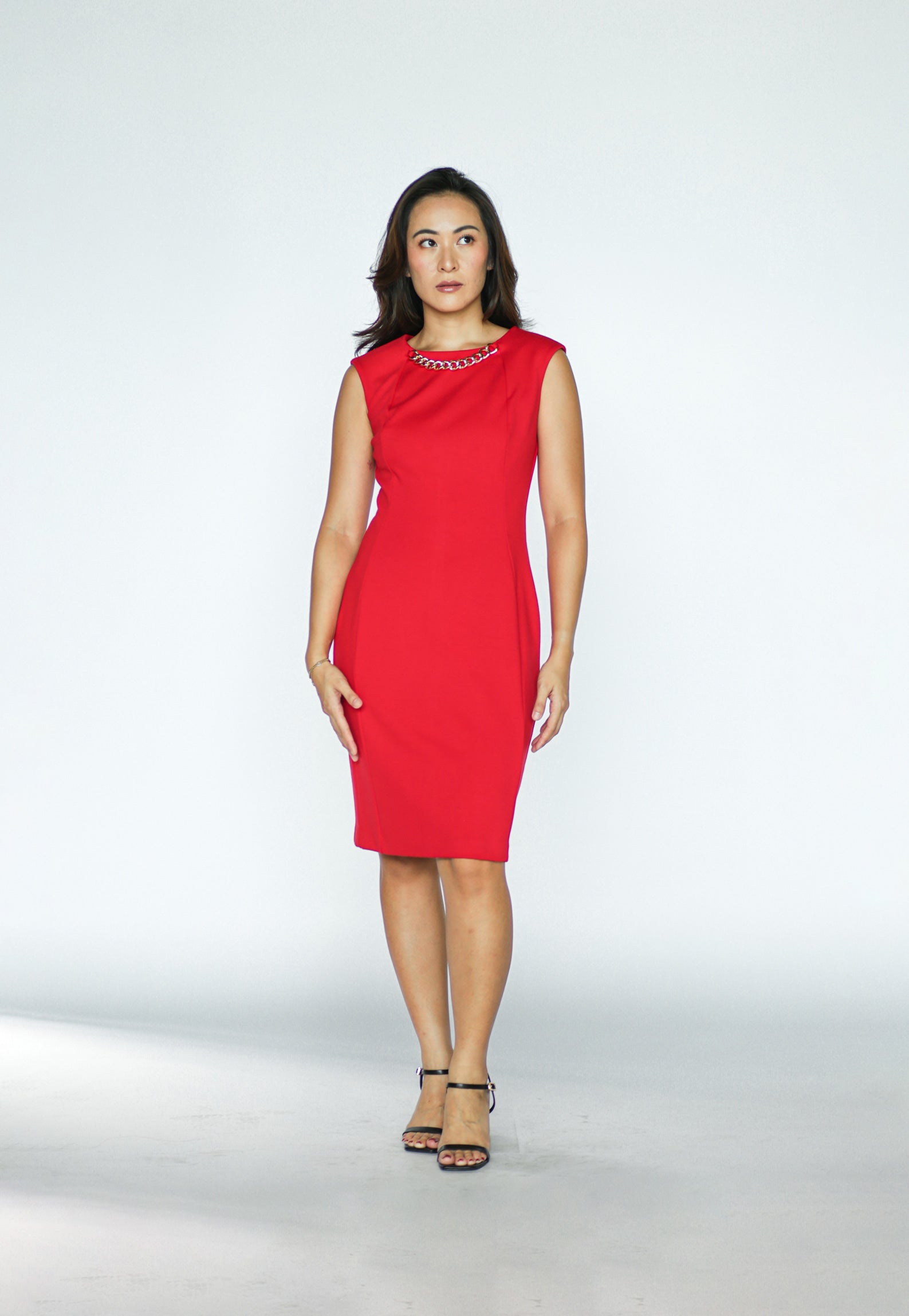 Red Cocktail Dress with Gold Chain