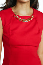 Red Cocktail Dress with Gold Chain