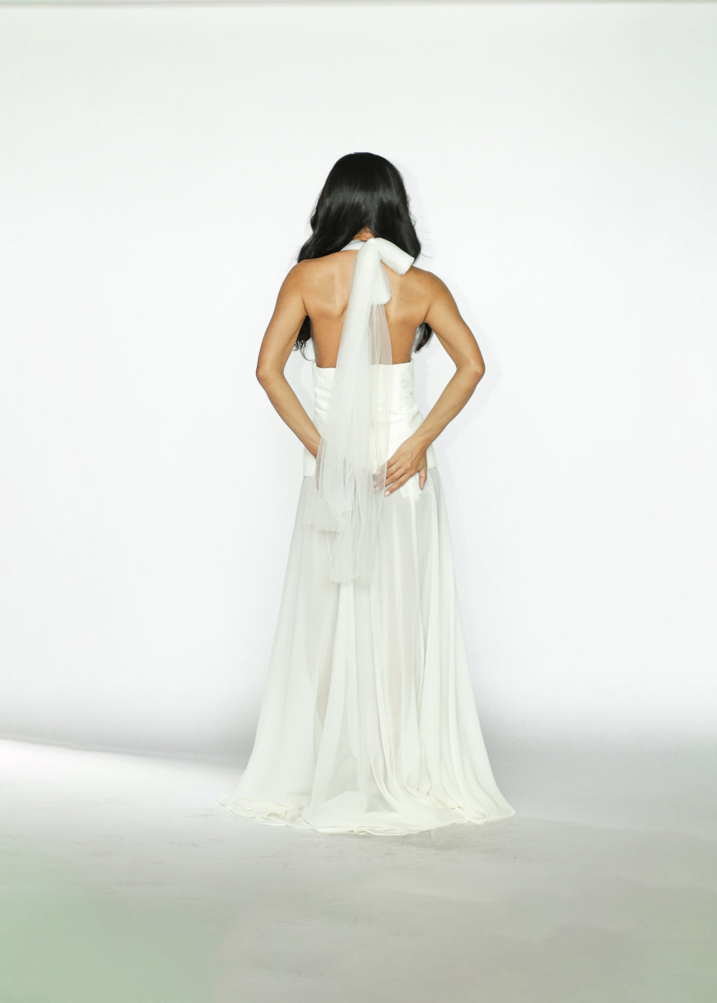 Orchid Embellished Top with Pearls and Green Beads with White Skirt