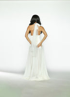 Orchid Embellished Top with Pearls and Green Beads with White Skirt
