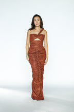 Metallic Orange Braided Maxi Dress