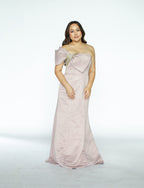 Old Rose Tube Gown with Bow and Gold Embellishments