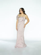 Old Rose Tube Gown with Bow and Gold Embellishments