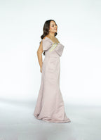 Old Rose Tube Gown with Bow and Gold Embellishments
