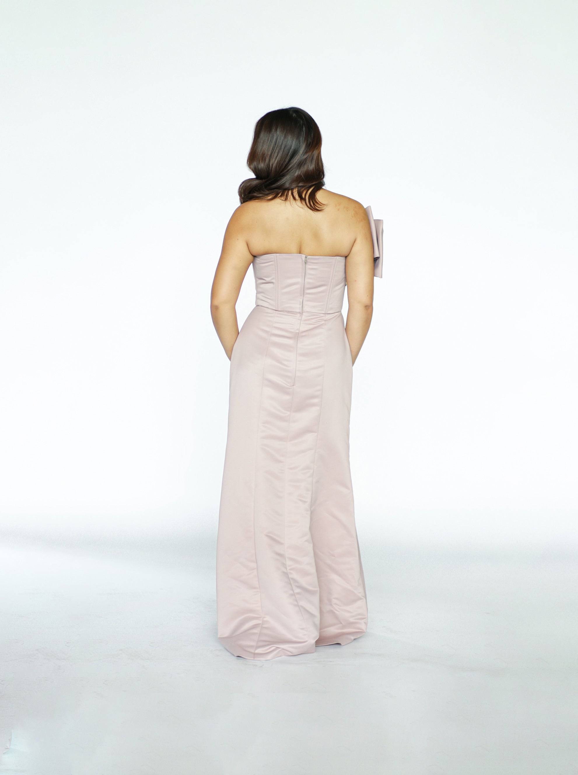 Old Rose Tube Gown with Bow and Gold Embellishments