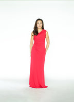 One Sided Red Flowy Maxi Dress