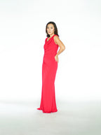 One Sided Red Flowy Maxi Dress