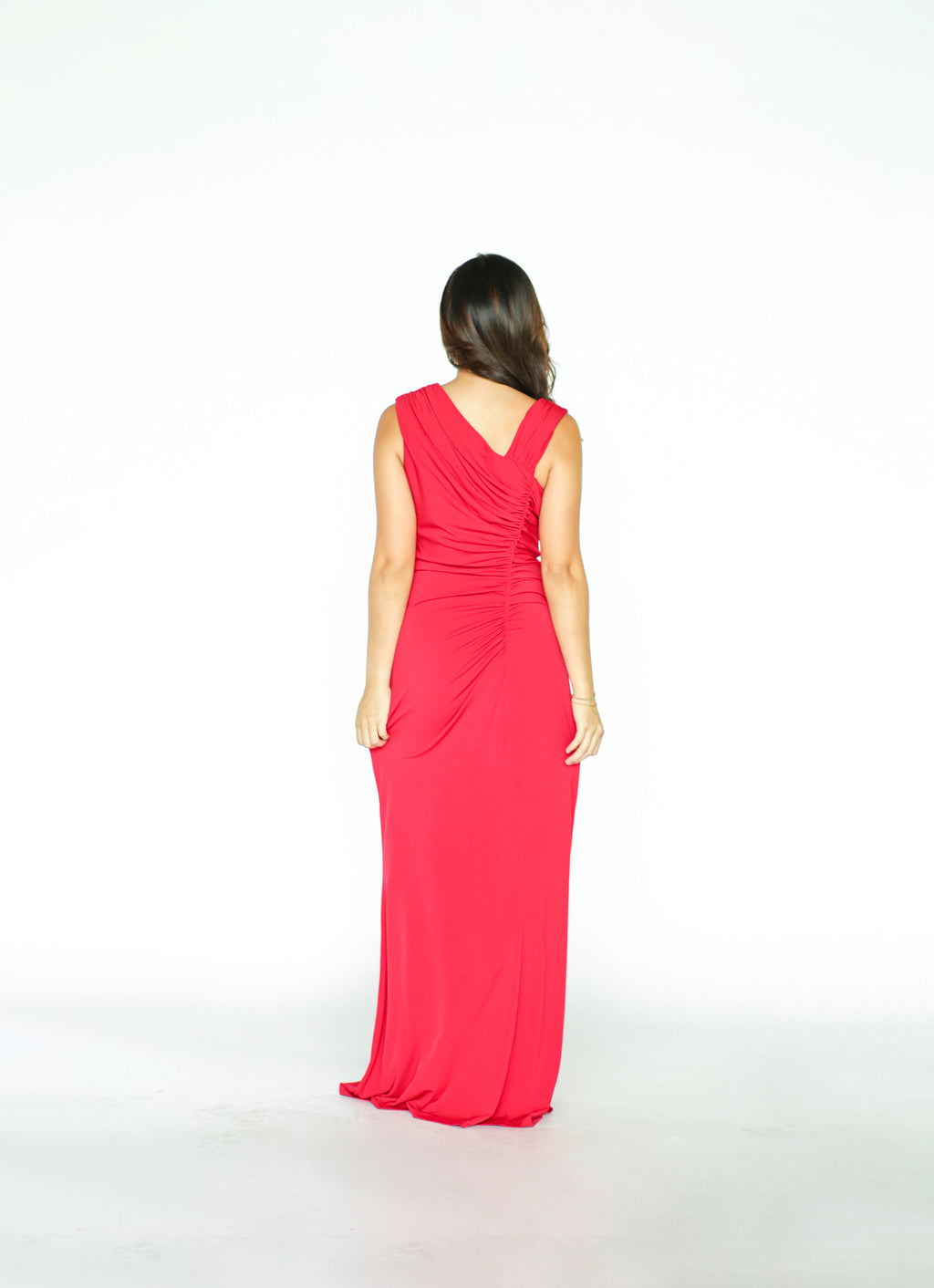 One Sided Red Flowy Maxi Dress