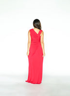 One Sided Red Flowy Maxi Dress